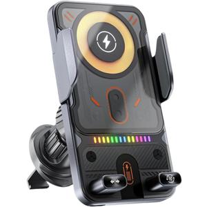 2026 New Cool Smart 2-in-1 Universal Car Phone Mount with Induction Opening/Closing, 15W Fast Charging, 360° Auto-Rotating for Air Vent - Switch Horizontal/Vertical (Black)