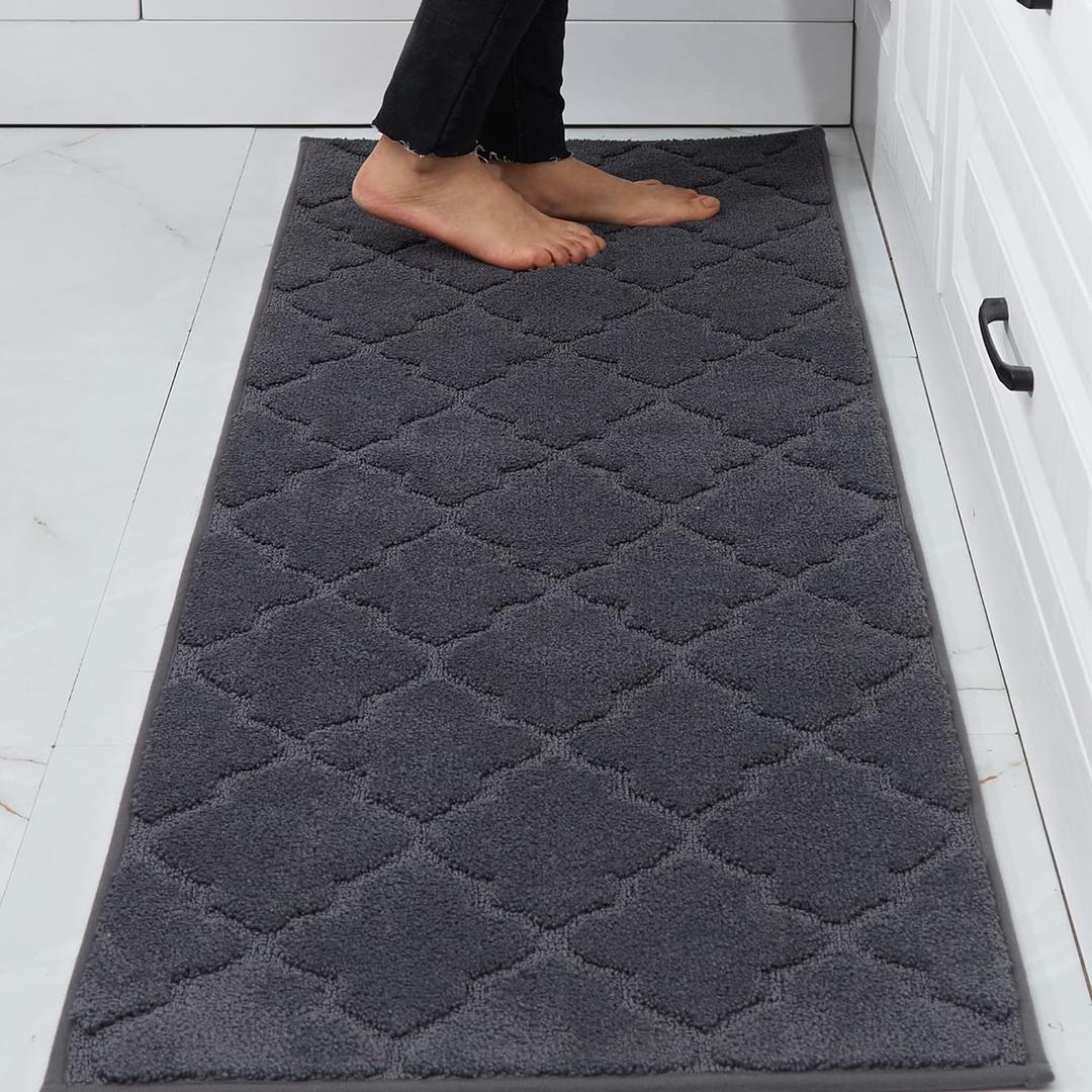 COSY HOMEER Soft Kitchen Floor Mats for in Front of Sink Super Absorbent Kitchen Rugs 20"x59" Non-Skid Standing Mat Washable,Polyester,Dark Grey (20"x 59")