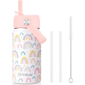 Fimibuke Kids Insulated Water Bottle, 14oz BPA FREE 18/8 Stainless Steel Travel Tumbler Double Wall Vacuum Leak Proof Kids Cup with Straw Metal Water Bottle for School Boys Girls(1 Pack, Rainbow)