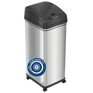 iTouchless Rolling 13 Gallon Sensor Kitchen Trash Can with Lid and Wheels, Odor Filter, Stainless Steel, Automatic Kitchen Trashcan Garbage Bin for Home Office Bedroom Living Room Garage Wastebasket (Silver and Black)