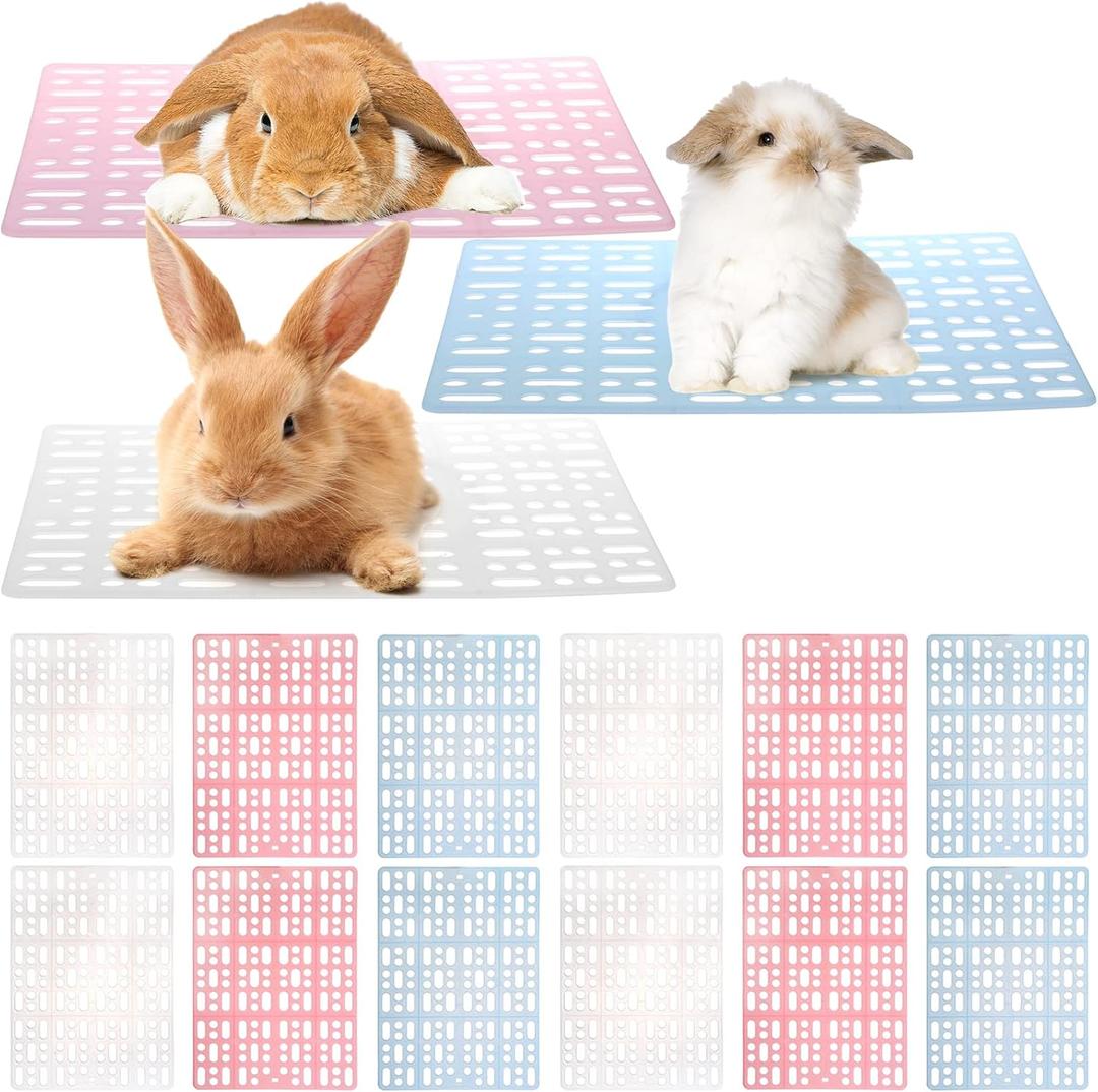 Lyellfe 12 Pack Plastic Rabbit Cage Mat, Durable Rabbit Floor Mat with Snap Joint, Foot Resting Pads for Pet Cats Dogs Bunny, Assorted Colors