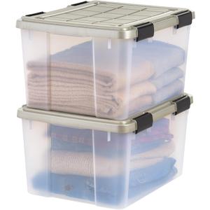 IRIS USA 44 Qt Storage Bins with Gasket Seal Lid, 2 Pack - BPA-Free, Heavy Duty Moving Containers Tight Latch, Weather Proof Tote, WEATHERPRO - Clear/Chrome