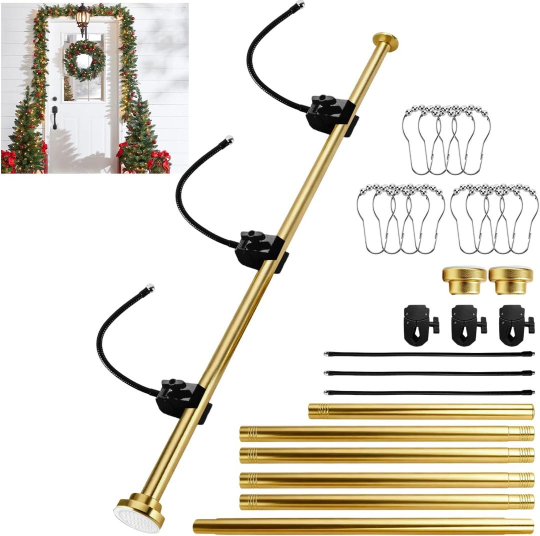 Garland Hanger for Front Door Frame - 26.77'' to 89.37'' Length, Heavy-Duty Stainless Steel Telescoping Rod, Multi-Use Tension Rod Garland Holder for Holiday Christmas & Halloween Decorations