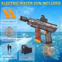 Electric Water Gun for Kids & Adults with Lights, 2 Batteries, 350CC, 26-29FT, Black Automatic Water Guns Squirt Blaster for Pool Party Beach Outdoor Play, Water Toys for Ages 4-8 8-12+