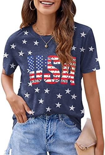 Women Distressed American Flag Graphic Shirt USA Stars Stripes Patriotic Short Sleeve Top, 2XL
