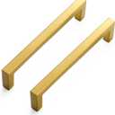 Ravinte 20 Pack Square Bar Drawer Handles - Solid 5 Inch Center to Center Brushed Brass Kitchen Cabinet Handles
