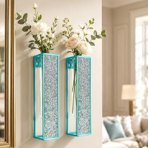 2 Pack Boho Wall VAE Decor with Tubes Metal Wall Art Hanging Planters Display Art Modern Home Metal Vase for Bedroom Living Room Home Office