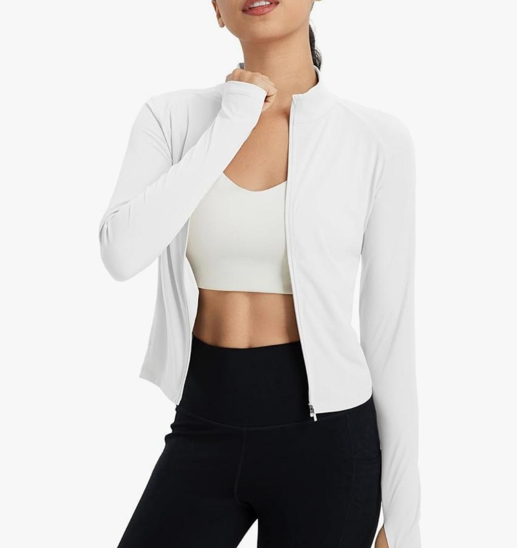 baleaf Women's UPF 50+ Sun Shirts Protection SPF Crop Jacket UV Protection Long Sleeve Full Zip Clothing Lightweight, XS, White