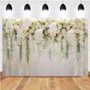 White Rose Floral Theme Photography Background 9x6ft Wedding Bridal Shower Wedding Flowers Photo Backdrops Baby Girl Birthday Party Portrait Dessert Cake Table Decor Photo Booth Studio Props Vinyl