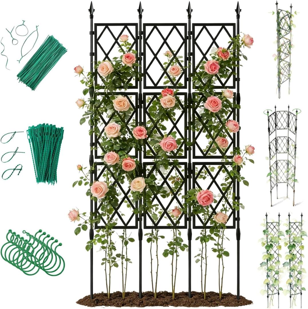 Jesosia Garden Trellis for Climbing Plants Outdoor - 65" PE-Coated Metal Pipes & Plastic Grids Rose Wall Trellis Frame - Sturdy Privacy Screen Plant Support Fence for Flowers Vines Vegetables