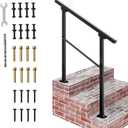 Signstek Handrails for Outdoor Steps, 3 Step Hand Rail Fit 2 or 3 Steps Outdoor Stair Railing, Metal Porch Railing, Deck Handrail, Black Wrought Iron Hand Rails kit for Concrete, Porch Steps, Upgrade