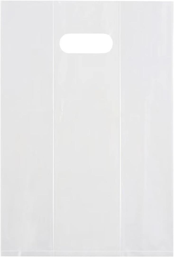 Krodtige 100 Pcs 8x12 inches Clear Shopping Merchandise Plastic Bags with Die Cut Handles Gusset, 2 Mil Thick Die Cut Handles Retail Bags,Perfect for Boutique,Shopping, Take Out,Party