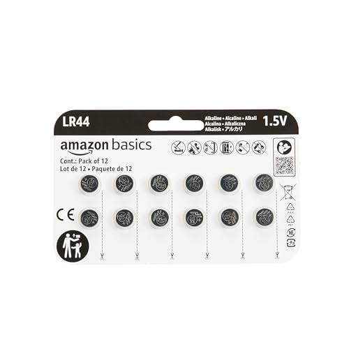 Amazon Basics 12-Pack LR44 Alkaline Button Cell Batteries, 1.5 Volt, Long Lasting Power, Mercury-Free