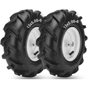 13x5.00-6" Tiller Tire and Wheel, 3/4" Axle Size 13x5.00-6 Tiller Tires Compatible with Troy-Bilt, Craftsman, Garden Tractor, Trencher, Tillers Replacement Tire, 3-1/8" Centered Hub, 2 Pack