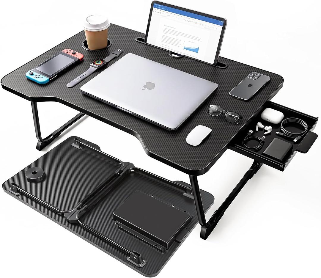 Lap Desk for Adults - Portable Foldable Bed Desk Tray Table Laptop Stand with Storage Drawer/Cup Holder,for Working Reading Writing Eating,Watching Movies for Bed Sofa Couch Floor