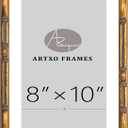 ArtXO 8"x10" Picture Frame Wooden, Display Pictures5 x7 with Mat or 8"x10" Without Mat,Gold Bamboo Poster Frames,Hanging Photo Frame Wall (Gold03(wide:17.5mm)