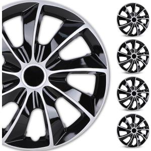 WOLFSTORM 4-Pack 16 Inch Hubcaps,Special Design Fashion Shape Replacement Rim Cover Hubcaps,Car Truck SUV Wheel Hub Accessories, Silver&Black