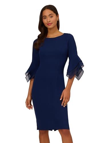 Adrianna Papell Women's Plus Knit Crepe Tiered Sleeve Dress, Navy Sateen, 16 Adrianna Papell Women's Plus Knit Crepe Tiered Sleeve Dress, Navy Sateen, 16