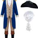 Spooktacular Creations George Washington Costume for Kids, Colonial Boys Costume with Wig and Hat for Halloween DressUp Party (Medium (8-10yr))