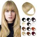 Bangs Hair Clip in Bangs, Fake Bangs Natrual Clip on Bangs,Faux Blonde Bangs Easy Clip in Hair Extenisons,French Bangs Fringe with Temples Hairpieces Curved Bangs for Daily Wear