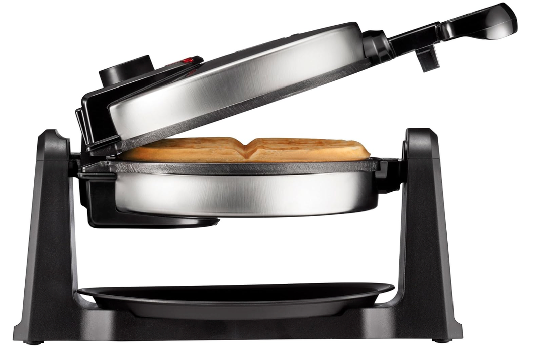 Chefman Rotating Belgian Waffle Maker, 180° Flip Iron w/ Non-Stick Plates, Adjustable Timer, Locking Lid, & Drip Plate, Space Saving Storage, Mess-Free Breakfast, Stainless Steel/Black
