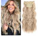 Hair Extensions, 20 Inch 4PCS Synthetic Fiber Clip in Hair Extensions Natural Soft Hairpieces for Women, Dark Blonde with Highlights