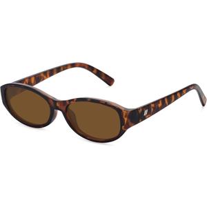 Retro Narrow Oval Sunglasses for Women Trendy Small Vintage Sunglasses UV Protection FZN824 (Leopard Frame/Brown Lens)