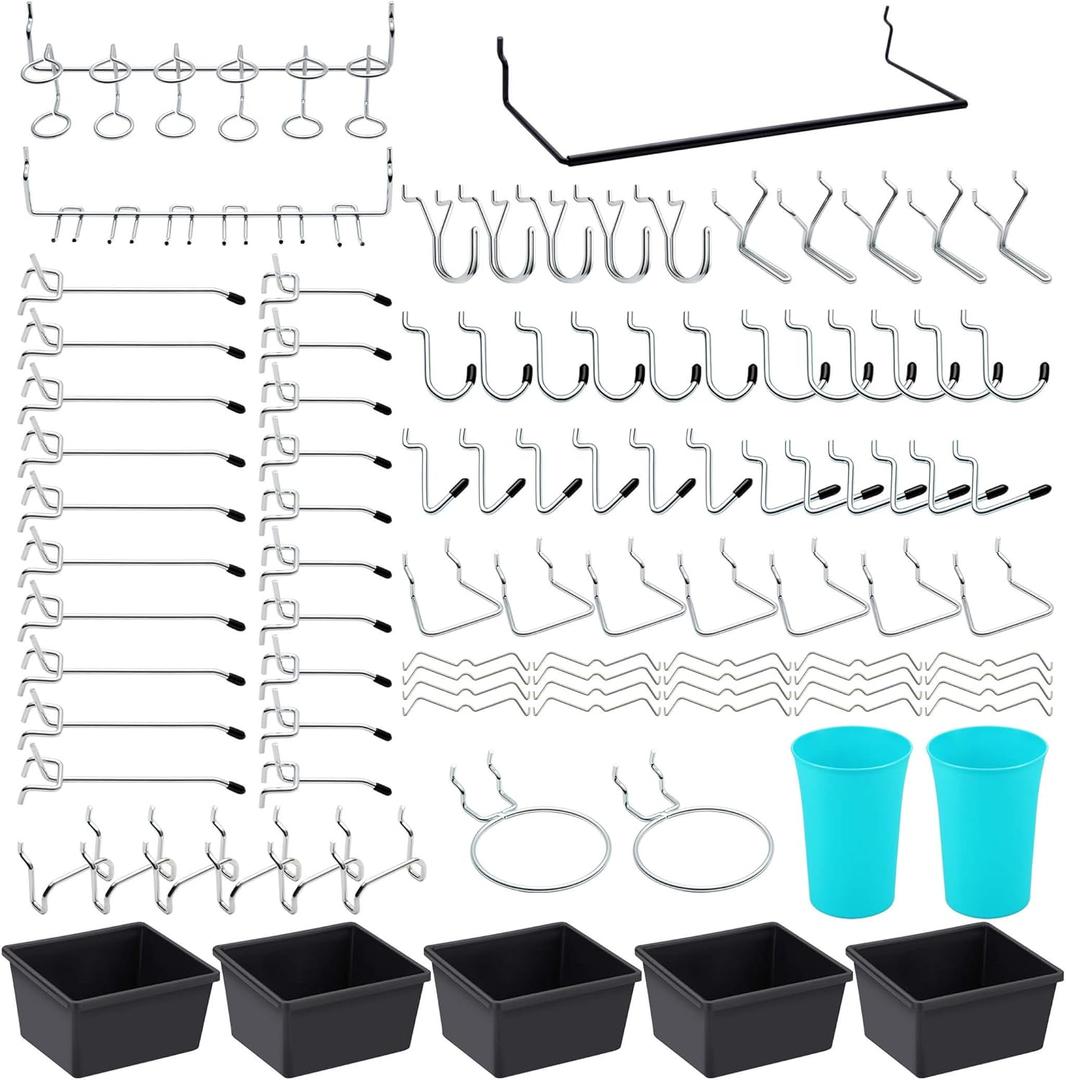 Pegboard Hooks, Peg Board Bins, Peg Locks, for Organizing Various Tools, 167 Pieces