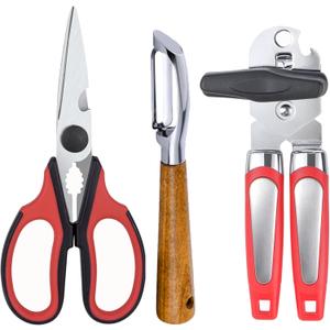 Left Handed Kitchen Scissors Shears and Can Opener, Peeler Set, Lefty Kitchen Tools Utensils for Left Hand People/Adults(3 in 1)