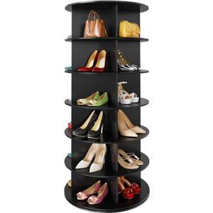 SpaceAid 6 Tier Rotating Shoe Rack Tower, Spinning Shoe Display Lazy Susan, Revolving 360 Shoe Rack Storage Round Carousel, Vertical Handbag Rotate Shoes Closet Organization (6-Tier Black)