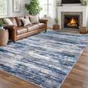 SIILOOM Navy Blue Gray Neutral Multi 8x10 Modern Abstract Area Rug for Bedroom, Large Super Soft Washable Rug with Non-Slip, Non-Shedding Rugs for Living Room, Indoor Door Mat for Office Home Décor