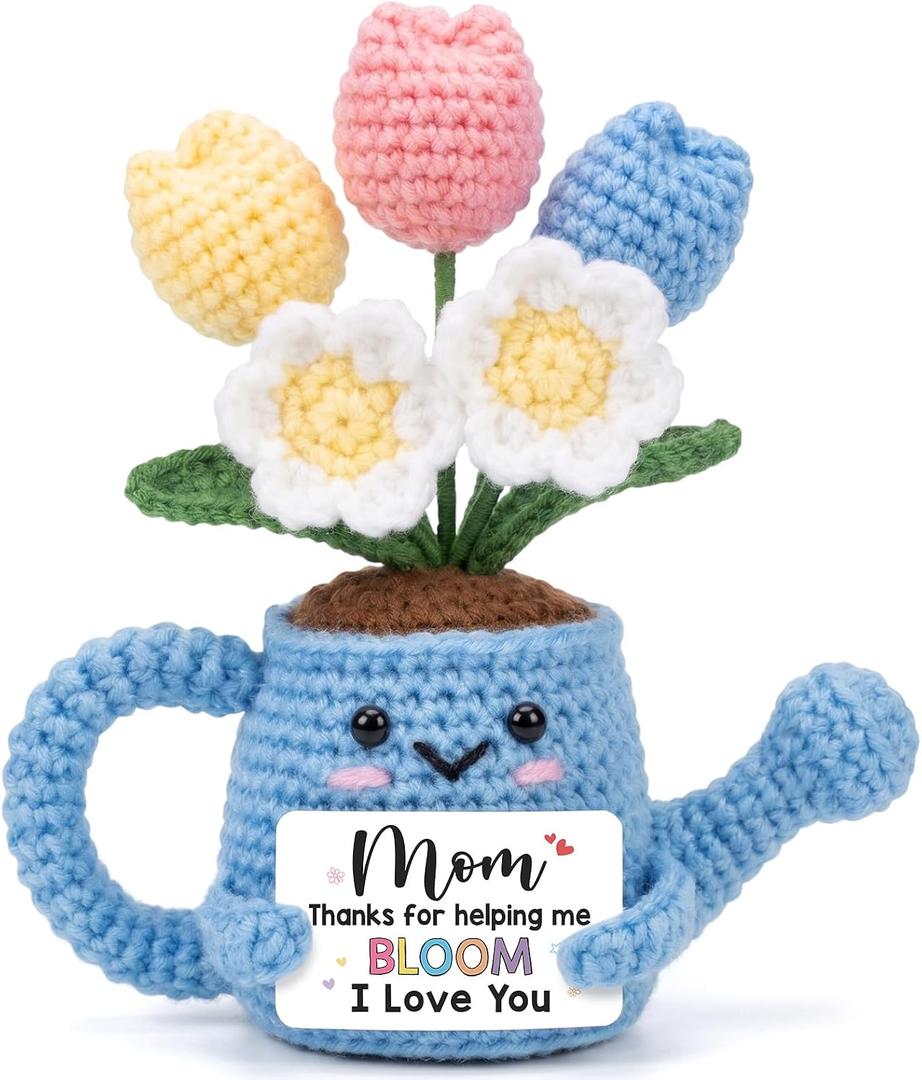 2 x Birthday Gift for Mom 2026 - Unique Crochet Flower Pot, I Love You Mom Flower Crochet, Thank You for Helping Me Grow Gift, Stepmom Mother in Law Gifts from Daughter Son