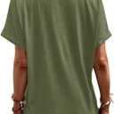 Womens Button V Neck T Shirts Rolled Short Sleeve Loose Fit Casual Summer Tops Tee Shirts (Green)