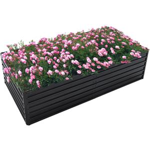 Thanaddo Galvanized Raised Garden Bed 8x4x2ft Outdoor Planter Box Galvanized Steel Garden Bed Kit for Vegetables, Flowers, Herbs and Succulents Black