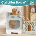 OLIXIS Cat Litter Box with Lid, Large Foldable Cat Box with Litter Scoop, Front Entry Top Exit Kitty Litter Box with Door, Easy Cleaning Drawer Design Odor Control, Grey
