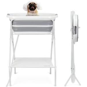 2 in 1 Dog Bath Tub Dog Washing Station for Bathing and Grooming, Elevated Collapsible Foldable Portable Shower Bathtub for Small Dogs Cats Pet, Indoor and Outdoor (Gray)
