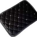 Universal Bling Soft Plush Luster Car Armrest Seat Box Cover Auto Center Console Cushion Pad Crystal Protective Padding Car Decor Accessories for Women Black