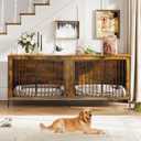 79 Double Dog Crate Furniture, XL Dog Kennel Indoor, Heavy Duty Double Dog Crates for Medium/Large Dogs, Dog Kennel Furniture Indoor As TV Stand, Rustic Brown