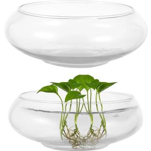 2 PCS Round Glass Vase Bowl, 6"/ 8" Wide Mouth Clear Glass Fish Bowls, Lotus Bowl, Succulent Planters, Hydroponic Planter Floral Decor Centerpieces for Home Decoration (2PCS)