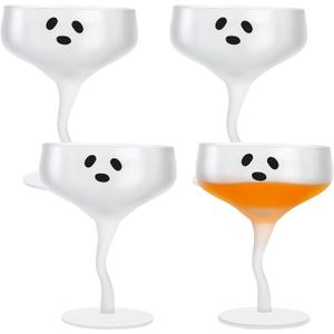 Baderke 4 Pcs Ghost Margarita Glasses 13 oz Halloween Ghost Wine Glasses Reusable Cocktail Drinking Cups for Halloween Holiday Party (Frosted)