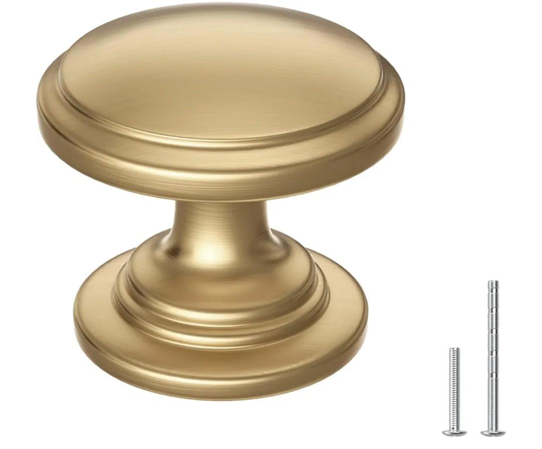 Cabinet Knobs 1-3/16 Inch Round Champagne Bronze Dresser Drawer Knobs Zinc Alloy Hardware with Wide Base for Kitchen Bedroom Bathroom
