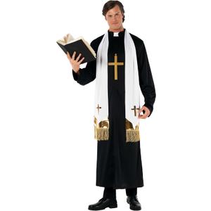 Morph Priest Costume Men Exorcist Outfit Adult Priest Costume With Collar Plus Accessories For Halloween Party, X-Large 