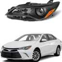 Wildwolf Headlights Assembly Compatible with 2015 2016 2017 LE SE XLE Toyota Camry, Halogen Headlamp Replacement Driver Side, Black Housing Amber Reflector