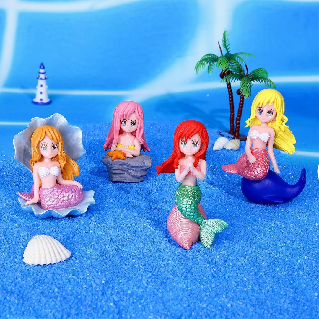 4pcs Miniature Mermaid Figurines, Mini Mermaid for Fairy Garden Accessories, Fish Tank Aquarium Decor, Cake Topper, Wedding Party Supplies, Ocean Animal Theme Decor, DIY Desk Micro Landscape