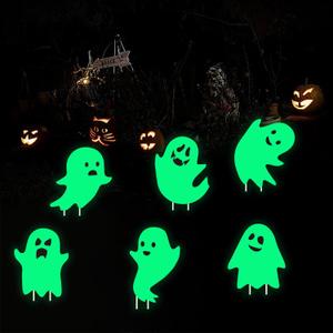 Halloween Ghost Yard Stakes - 6 Pack Glow in Dark Outdoor Decorations, Friendly Lawn Ghosts for Outside Halloween Decor, Light Up Cute Plastic Ghost Yard Signs