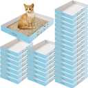 Roshtia 30 Pcs Disposable Cat Litter Box Foldable Paper Kitty Litter Tray 13.8 x 10 x 2 Inch Portable Kitten Litter Box Low Entry Waterproof Lightweight Cardboard Litter Tray (Blue Meow)