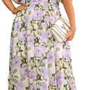 EYWOL Plus Size Wedding Guest Dresses for Women Floral Chiffon Flowy V Neck Maxi Dress with Detachable Tie Smocked Back (Purple, XXL)