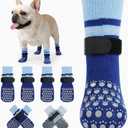 Kuoser Dog Socks, Non-Slip Dog Grip Sock for Hardwood Floors, No Twist Dog Boots & Paw Protectors 4 Pcs Anti-Scratch Hot Pavement Winter Snow Socks for Small Medium Large Senior Dogs, Blue S