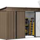 DWVO 9.1x4.2ft Large Outdoor Storage Shed, Metal Tool Sheds, Heavy Duty Tool Storage with Lockable Doors & Air Vent for Backyard Patio Lawn to Store Bikes, Tools, Lawnmowers,Brown
