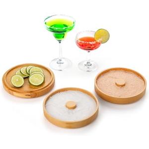 Nucookery 3-Tier Wood Bar Glass Rimmer, 5.6" Margarita Salt Rimmer Set, Sugar and Salt Rimmer Tray for Juice Cocktails, Bartender Bar Party Tool, Drinks Bar Accessories Box for Home Bar (Beech Wood)